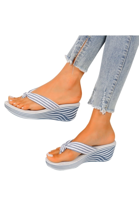 Womens Flip Flops Casual Comfort Thong Sandals Non-Slip Slippers for Beach Comfortable Memory Foam House Bedroom Sandals Blue 6(37)