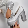 thumbnail image 1 of HaiMao Womens Loafers Platform Lug Sole Chunky Heel Slip on Round Toe Loafers Casual Fashion Business Work Shoes Silver 5.5(36), 1 of 6