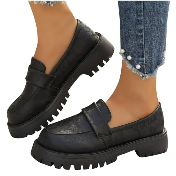 HaiMao Womens Loafers Shoes Clearance Platform Chunky Loafer Sole Comfortable Slip On Work office Business Casual Dress Shoes Black 4.5(35)