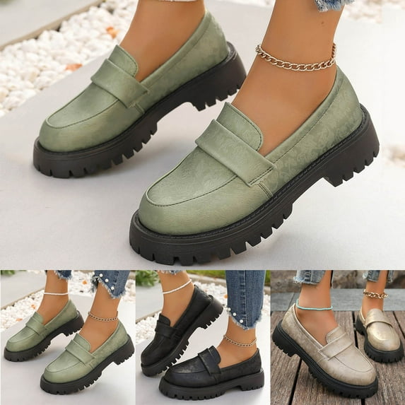 HaiMao Womens Loafers Shoes Clearance Platform Chunky Loafer Sole Comfortable Slip On Work office Business Casual Dress Shoes Silver 12.5(43)