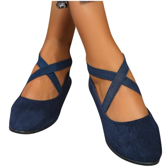 HaiMao Womens' Pointed Toe Ballet Shoes Solid-Color Suede Elastic Band Casual Flats Shoes Comfortable Elegant Footwear Blue 6.5(38)