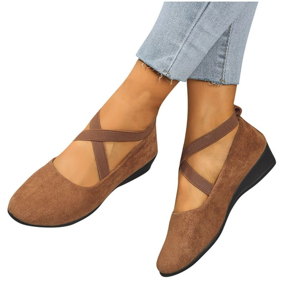 HaiMao Womens' Pointed Toe Ballet Shoes Solid-Color Suede Elastic Band Casual Flats Shoes Comfortable Elegant Footwear Brown 6.5(38)