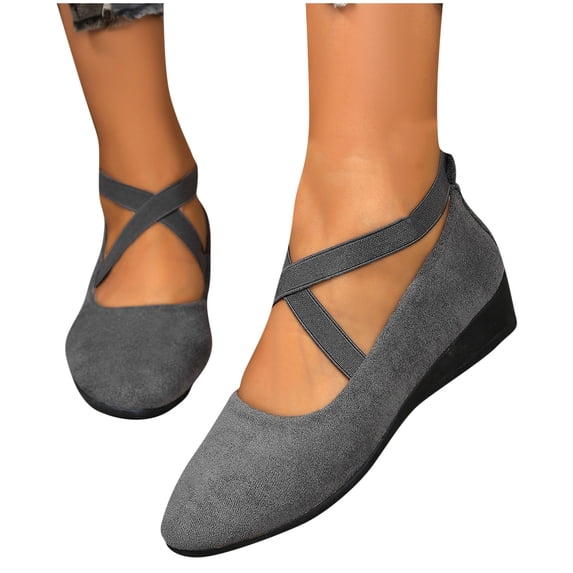 HaiMao Womens' Pointed Toe Ballet Shoes Solid-Color Suede Elastic Band Casual Flats Shoes Comfortable Elegant Footwear Gray 8.5(41)