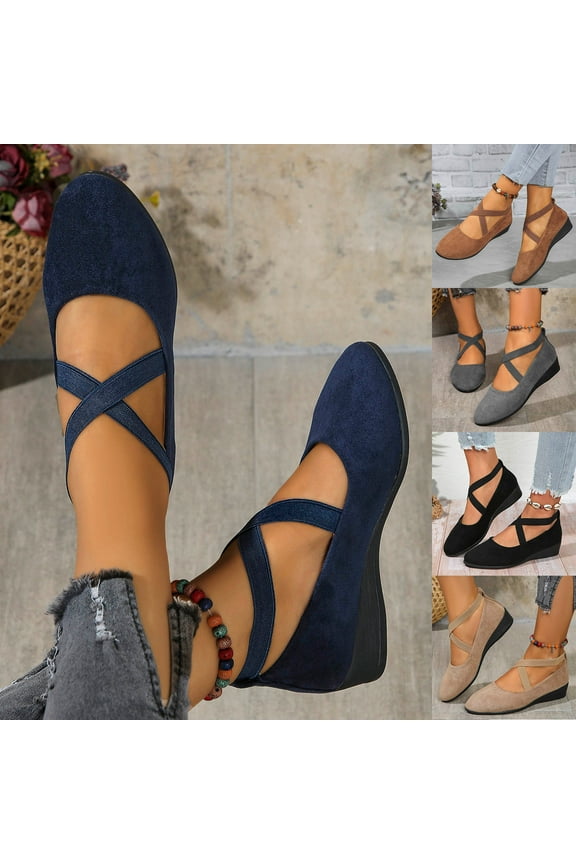 Womens' Pointed Toe Ballet Shoes Solid-Color Suede Elastic Band Casual Flats Shoes Comfortable Elegant Footwear Khaki 9.5(43)