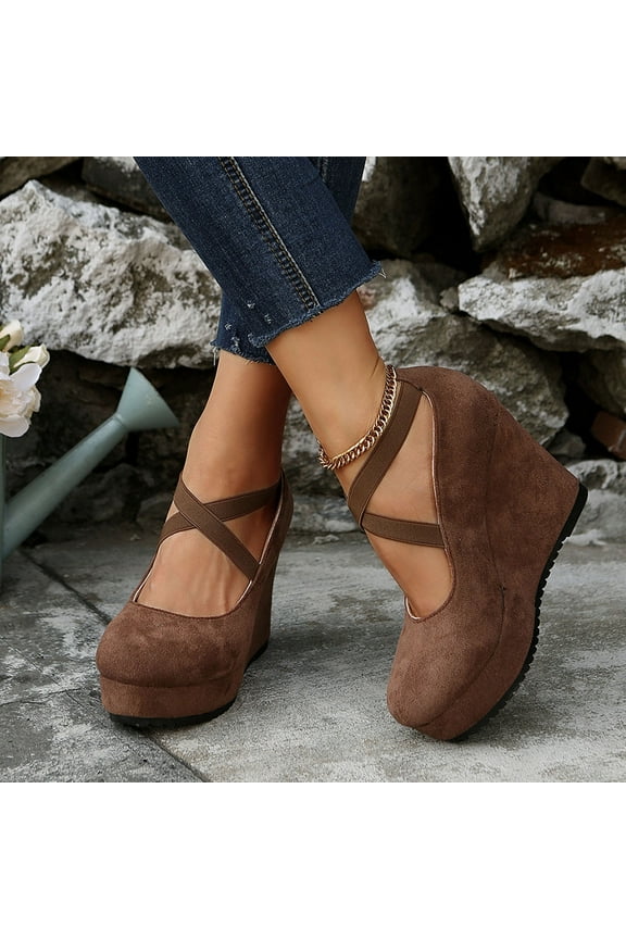 Womens Wedge Sandals, Closed Toe Platform for Women Slip on Elastic Ankle Strap Casual Comfortable Wedge Sandals Coffee 8.5(41)