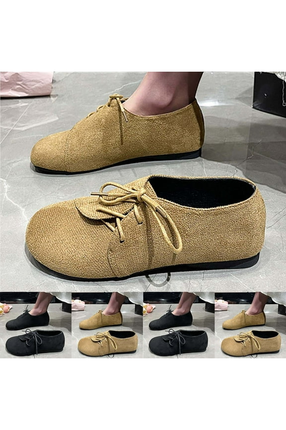 Womens Wide Width Flat Shoes Casual Round Toe Lace-Up Comfort Flats Suede Classic Spring Summer Shoes Brown 9.5(43)