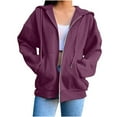 thumbnail image 1 of Hinvhai Zip Up Hoodie Women Long Sleeve Drawstring Hooded Overiszed Sweatshirt Casual Comfy Soft Fall Jackets Purple 6(M), 1 of 6