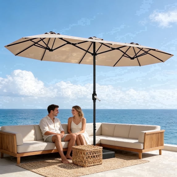 7 Foot Pool HaiNova 15Ft Large Outdoor Double-Sided Rectangle Umbrella with Base ...