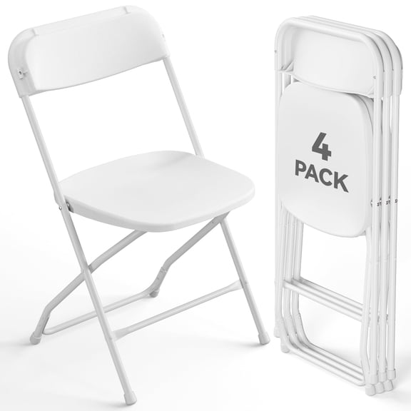 HaiNova 4 Pack White Plastic Folding Chair, 350lb Capacity Portable Indoor Outdoor Chair for Wedding Party Patio Events