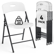 HaiNova 4PCS White Plastic Folding Chair Set, 400-Pound Portable Waterproof and Wear-Resistant Folding Chair with Steel Frame for Picnics, Business