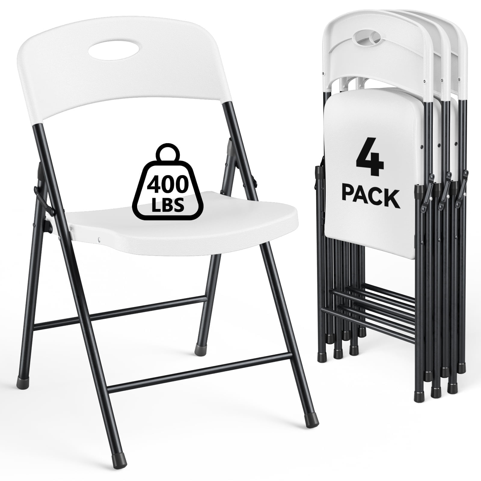 HaiNova 4PCS White Plastic Folding Chair Set 350 Pound Portable Waterproof Wear Resistant Folding Chair Steel Frame Suitable Parties Picnics Weddings: Key Details Before Checkout