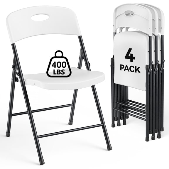 HaiNova 4PCS White Plastic Folding Chair Set, 400-Pound Portable Waterproof and Wear-Resistant Folding Chair with Steel Frame for Picnics, Business