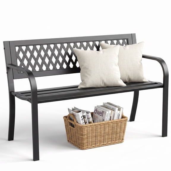 HaiNova Iron Outdoor Bench with Backrest, Supports up to 500 lbs, 2-Person Heavy-Duty Patio Garden Bench with Armrests for Front Porch, Patio,Yard