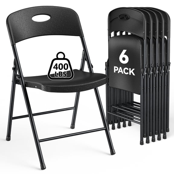 HaiNova 6PCS Black Plastic Folding Chair Set, 400-Pound Portable Waterproof and Wear-Resistant Folding Chair with Steel Frame for Picnics, Business