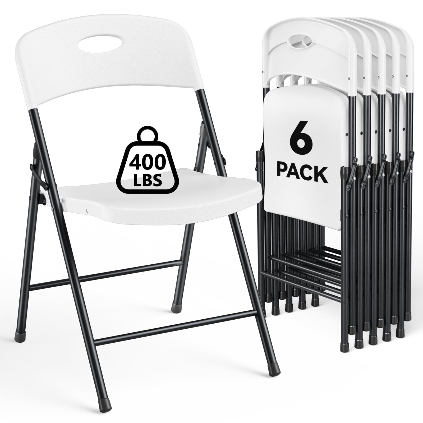 HaiNova 6PCS White Plastic Folding Chair Set, 400-Pound Portable Waterproof and Wear-Resistant Folding Chair with Steel Frame, Suitable for Parties, Picnics, Weddings and Business.