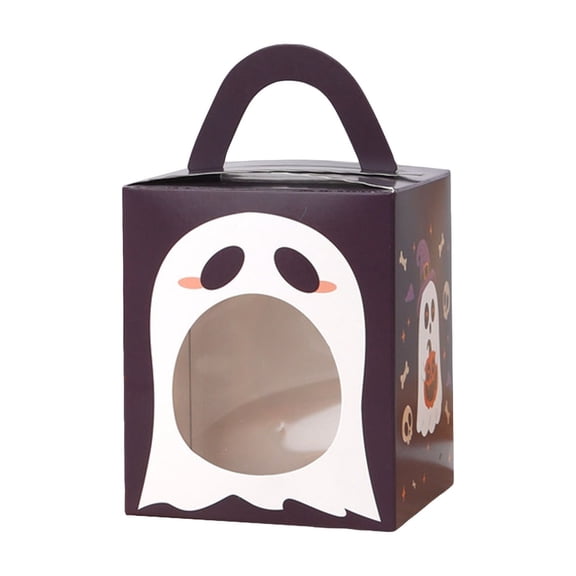 HaiSphere 10 Pack Halloween Ghost Print Handheld Window Cupcake Boxes, Disposable Muffin Pastry Bakery Packing Boxes for Halloween Party Treats, Trick or Treat Single Dessert Holders,A