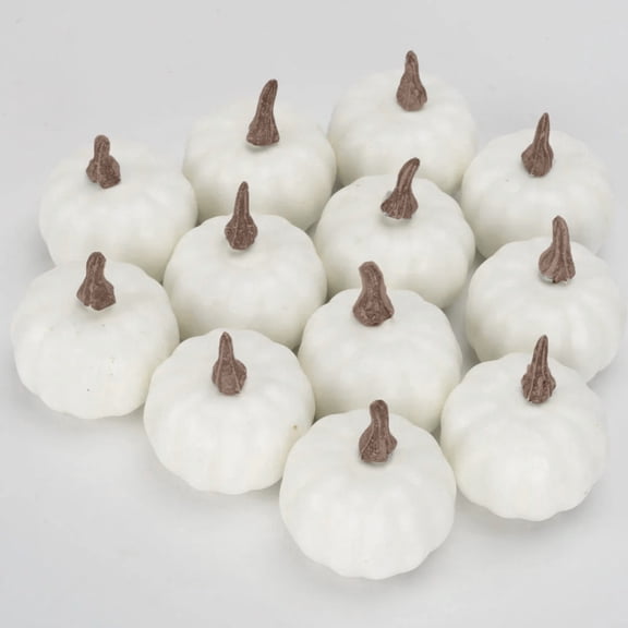 HaiSphere 12 Pcs Artificial Mini Orange Speckled Pumpkins, Halloween Fall Harvest Decoration, Fake Foam Pumpkin Set for Thanksgiving Table Display Photo Shooting Props,White