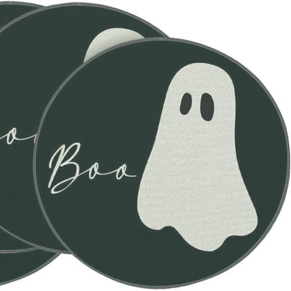 HaiSphere 4 Pack Halloween Round Placemats Cute Ghost "Boo" Print Heat Resistant Decorative Table Mats for Kitchen Dining Table, Halloween Party Holiday Home Decor,A