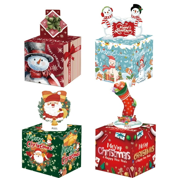 HaiSphere Christmas Gift Box Variety Pack, 4 Different Styles of Holiday Surprise Money Boxes, Christmas Party Favor Box for Gifts, Festive Decoration and Present Storage