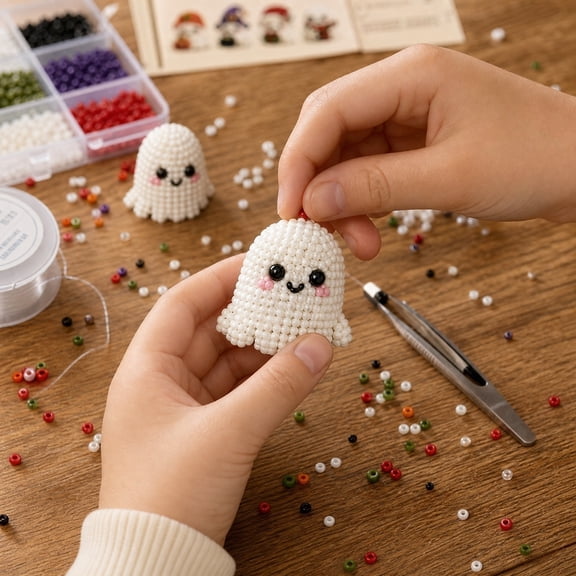 HaiSphere DIY Halloween Decor Kit—3D Bead Animal Craft with Seed Beads, Perfect Halloween Decor and Pumpkin Decorations Figurines for Home Indoor Display