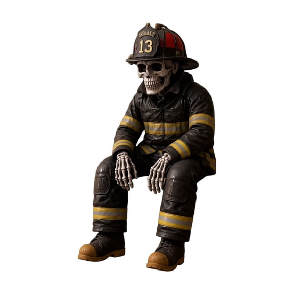 HaiSphere Gothic Firefighter Skeleton Resin Sculpture - Dark Home Decor Statue for Shelf Desk Halloween Mantel Display Halloween Decor,A