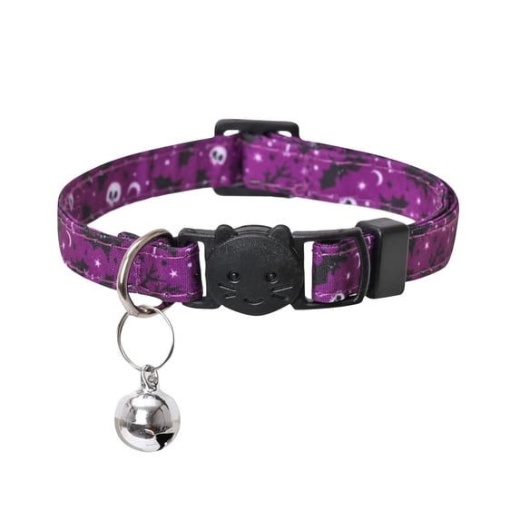 HaiSphere Halloween Cat Collar, Spooky Ghost Bat Moon Star Pattern Breakaway Safety Kitten Collar with Bell, Adjustable Lightweight Holiday Pet Neck Accessory for Small Cats Puppies,Purple