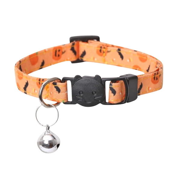 HaiSphere Halloween Cat Collar, Spooky Ghost Bat Moon Star Pattern Breakaway Safety Kitten Collar with Bell, Adjustable Lightweight Holiday Pet Neck Accessory for Small Cats Puppies,Orange
