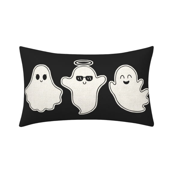 HaiSphere Halloween Cute Pink Ghost Boo Lumbar Throw Pillow Cover, Decorative Linen Pillow Case for Halloween Party Sofa Couch Living Room Office Home Decor, Pillow Insert Not Included,J