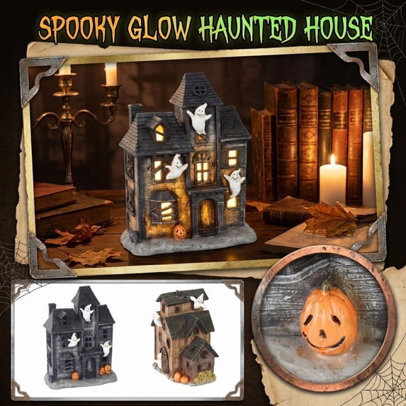 HaiSphere Halloween Decor Pumpkin Resin Ornament with Ghost - Vintage Halloween Decor Holding Pumpkin Sculpture for Mantel Entryway Home Decor Display,B