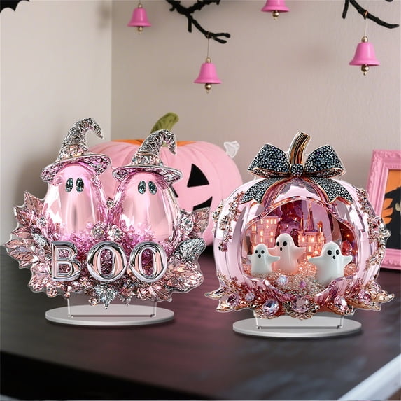 HaiSphere Halloween Decorations Indoor Acrylic Decor - Vintage Halloween Decor Flat Stand for Desk Window Sill Table, Spooky Silhouette Theme for Festival Display Stand,D