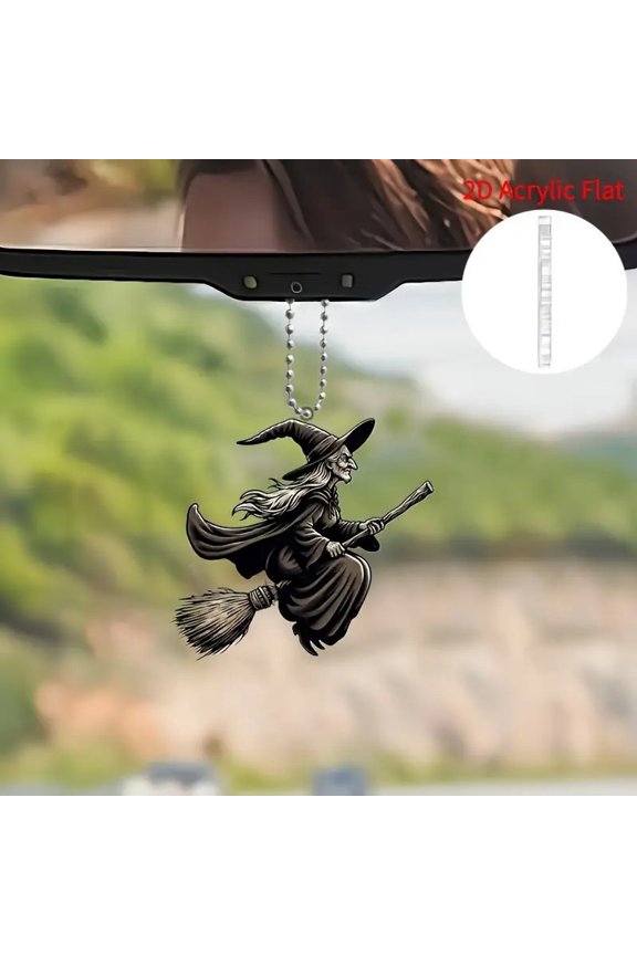 Halloween Decorations Witch Keychain-Rearview Mirror Hanger for Gothic Witch Decor, Halloween Hanging Decor, Halloween Party Decorations, Witch Broom Accent, Backpack Ornament,Black