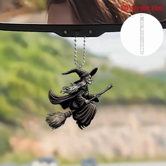 HaiSphere Halloween Decorations Witch Keychain-Rearview Mirror Hanger for Gothic Witch Decor, Halloween Hanging Decor, Halloween Party Decorations, Witch Broom Accent, Backpack Ornament,Black