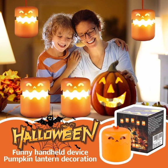 HaiSphere Halloween Handheld Spooky Pumpkin Lantern, Funny Face LED Jack-O-Lantern Night Light for Home Porch Party Decor, Portable Halloween Decoration Prop for Kids Trick or Treat
