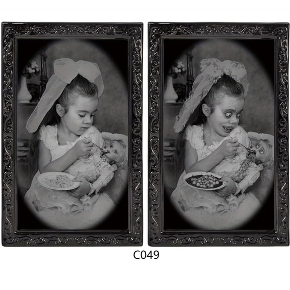 HaiSphere Halloween Lenticular 3D Changing Face Spooky Portrait, Scary Little Ghost Girl Photo Frame, Creepy Decoration for Halloween Party Haunted House Wall Table Display,B