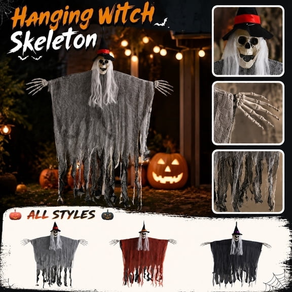 HaiSphere Halloween Party Decorations Hanging Ghost Prop-Hooded Skull Wraith for Halloween Decorations Outdoor, Halloween Hanging, Gothic Witch Decor, Pumpkin Ghost Shelf Display,Red