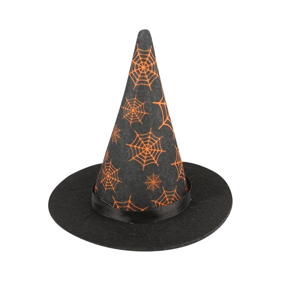 HaiSphere Halloween Pet Witch Hat, Black Non-woven Pointed Cone Hat with Orange Spider Web Print, Halloween Party Pet Costume Accessory for Dogs Cats Holiday Dress Up,Black
