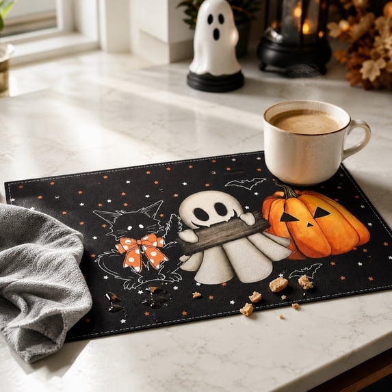 HaiSphere Halloween Placemats Set Linen Tablecloth for Dining Table - Stain Resistant Easy Clean Heat Insulated Halloween Decorations Indoor Kitchen Restaurant Home,C