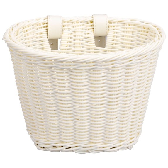 HaiSphere Handlebar Bike Basket Woven Wicker Construction with Adjustable Leather Straps, Universal Fit for Most Adult or Kid Bicycles, Stylish Front Storage Solution,White