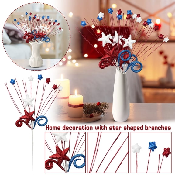 HaiSphere Home Decor Star-shaped Branches - 4th of July Decorations Artificial Berry Twigs for Independence Day Table Centerpiece