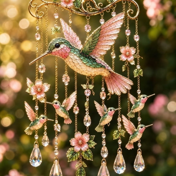HaiSphere Hummingbird Wind Chimes Outdoor – Pink Vintage Decor Hanging Mobile, Garden Decor for Outside Patio, Windchimes Outdoors with Soothing Sound, Great Gift for Mom Grandma Nature Lover,Pink