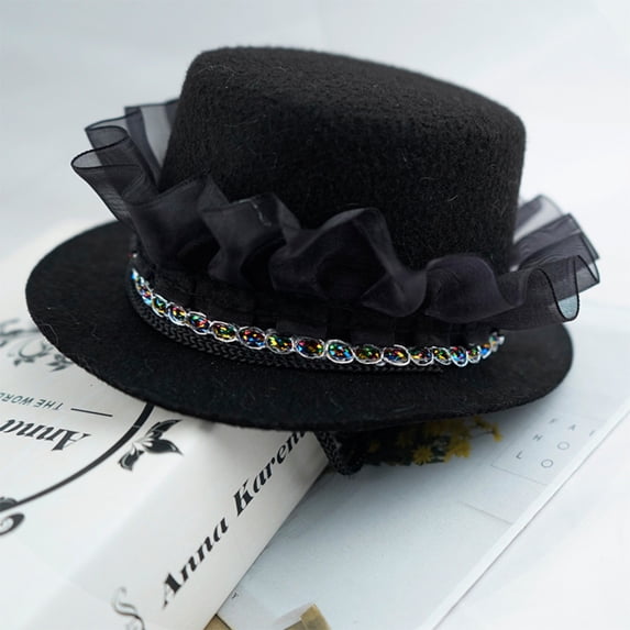 HaiSphere Pet Dog Gentleman Top Hat Black Lace Ruffle Pet Costume Accessory for Halloween Cosplay, Wedding, Birthday Party Holiday Pet Photo Booth Props,B
