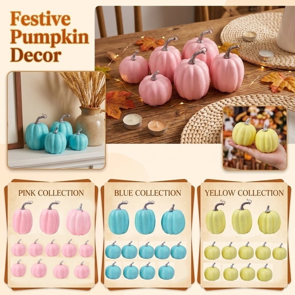 HaiSphere Pumpkin Decorations Artificial Pumpkin Set - Halloween Party Decorations for Tabletop Shelf Fall Centerpiece,Blue