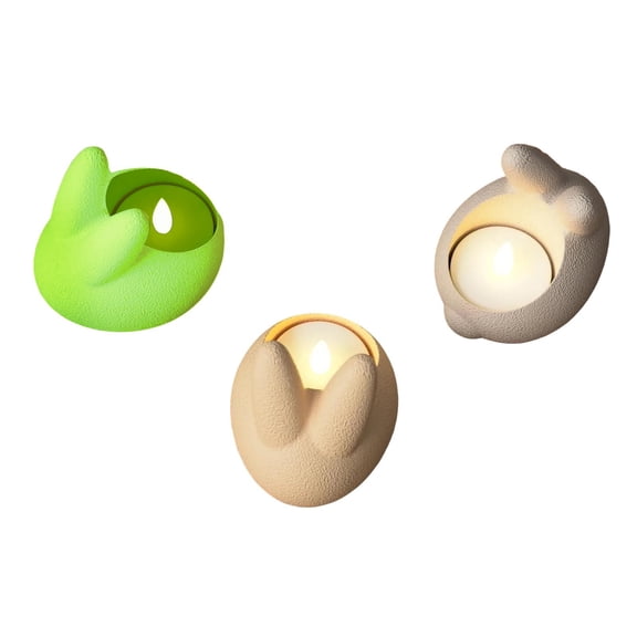 HaiSphere Set of 3 Easter Bunny Teacup Tealight Holders, Ceramic Rabbit Candle Holder, Easter Basket Stuffers, Spring Table Centerpiece Decor