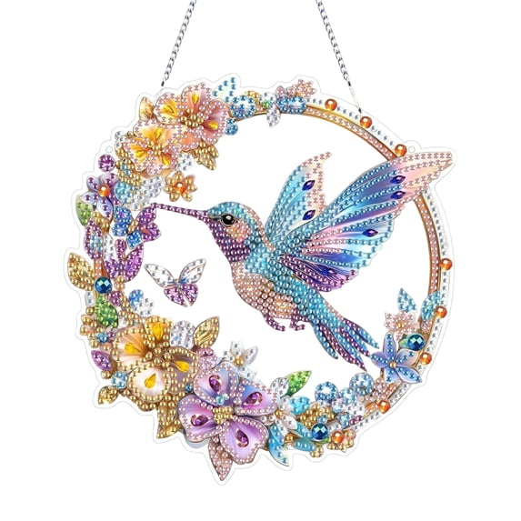 HaiSphere Small Diamond Art Kits - Bird Shaped Acrylic Pendant with Faceted Gems and Beads, Diamond Art Tools for Window Hanging Craft, DIY Kits for Adults,Color
