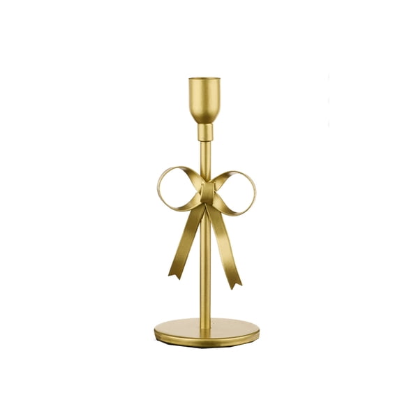 HaiSphere Vintage Gold Wrought Iron Bow Candlestick Set of 2, Easter Decorations for Home, Wedding Centerpiece, Christmas Candle Holder