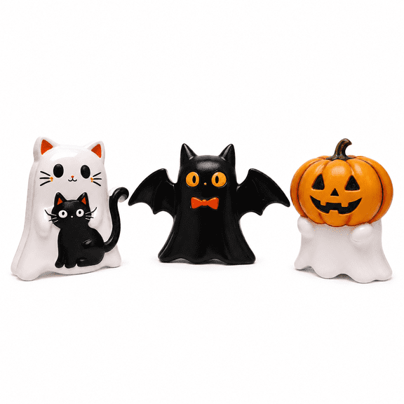 HaiSphere Vintage Halloween Decor Wooden Tiered Tray Accents—Halloween Table Decorations with Ghost Cat Bat Witch Broom for Halloween Party Decorations Indoor Shelf Display,B