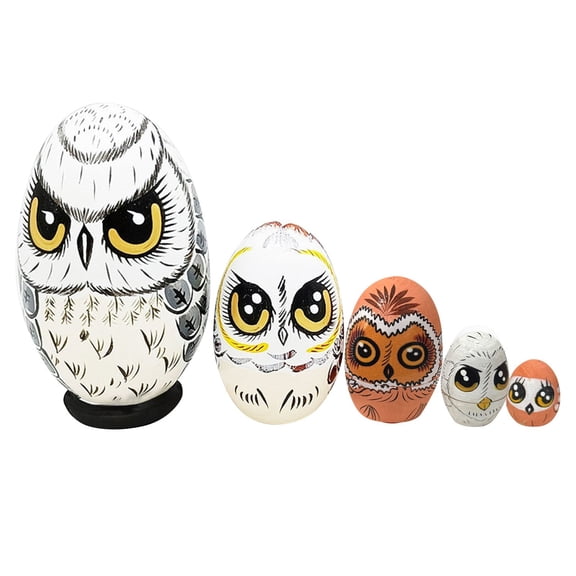 HaiSphere Wooden Nesting Owl Dolls Set - Easter Russian Style Home Decor Ornament for Shelf Desk Tabletop Display Halloween Party Decorations