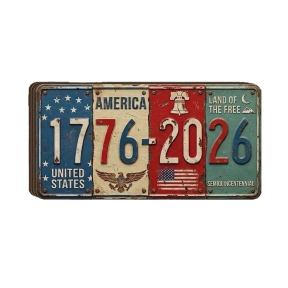 HaiXin Hub USA 250th Anniversary Metal Sign 1776-2026, Rustic License Plate Wall Art, Patriotic Independence Day Decor for Home, Porch & Wreaths, 8x4 Inch