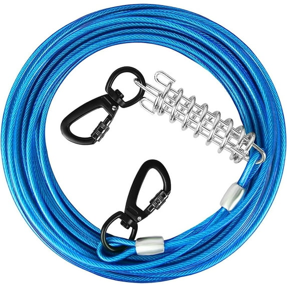 HaiYUAN Dog Tie Out Cable 10/15/20/25/30 FT Dog Runner for Yard Steel Wire Dog Cable with Durable Superior Clips Blue Dog Chains Heavy Duty for Outside Hold Large Dogs Up to 165 lbs