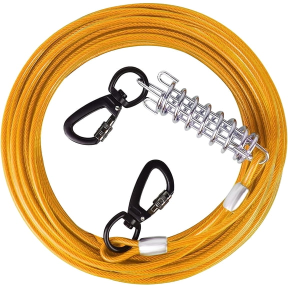 HaiYUAN Dog Tie Out Cable 10/15/20/25/30 FT Dog Runner for Yard Steel Wire Dog Cable with Durable Superior Clips Yellow Dog Chains Heavy Duty for Outside Hold Large Dogs Up to 165 lbs